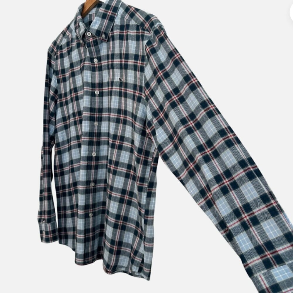 Vineyard Vines Men's Medium Blue Plaid Preppy Button-Up Long Sleeve Shirt - Picture 2 of 3